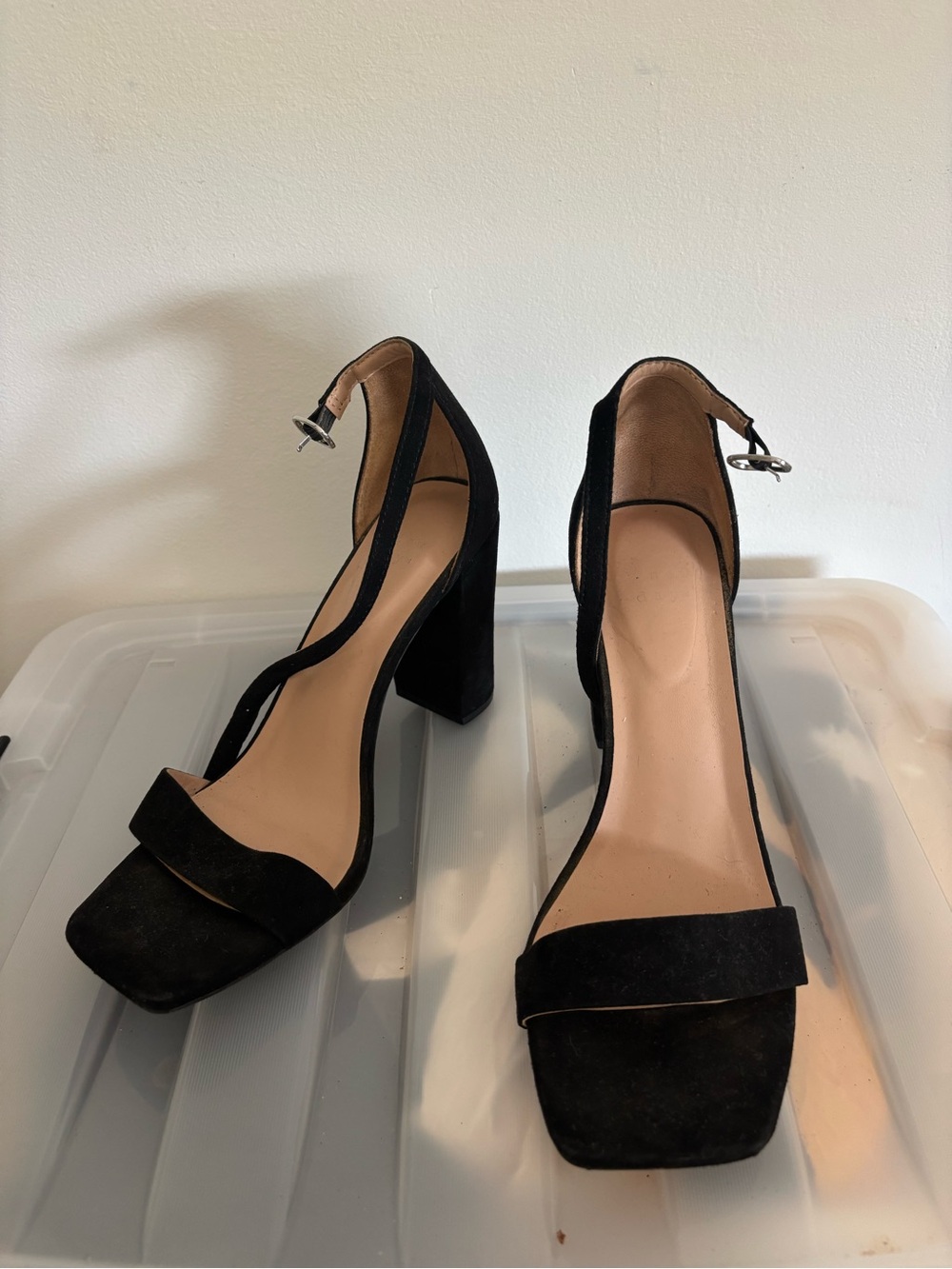 Black Suede Block Heel Sandals - Women's Dress Heels